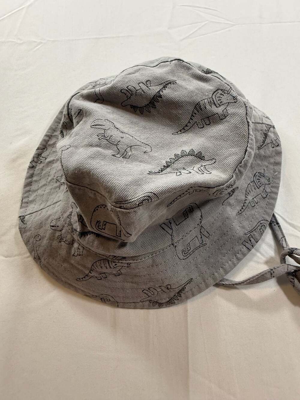 Grey Dinosaur Print Toddler Bucket Sun Hat with Mesh Lining and Chin Strap